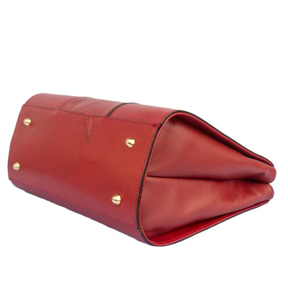 Big Red Purse Large Satchel Bag ITALIAN LEATHER Crossbody Handbag - Picture 9 of 13